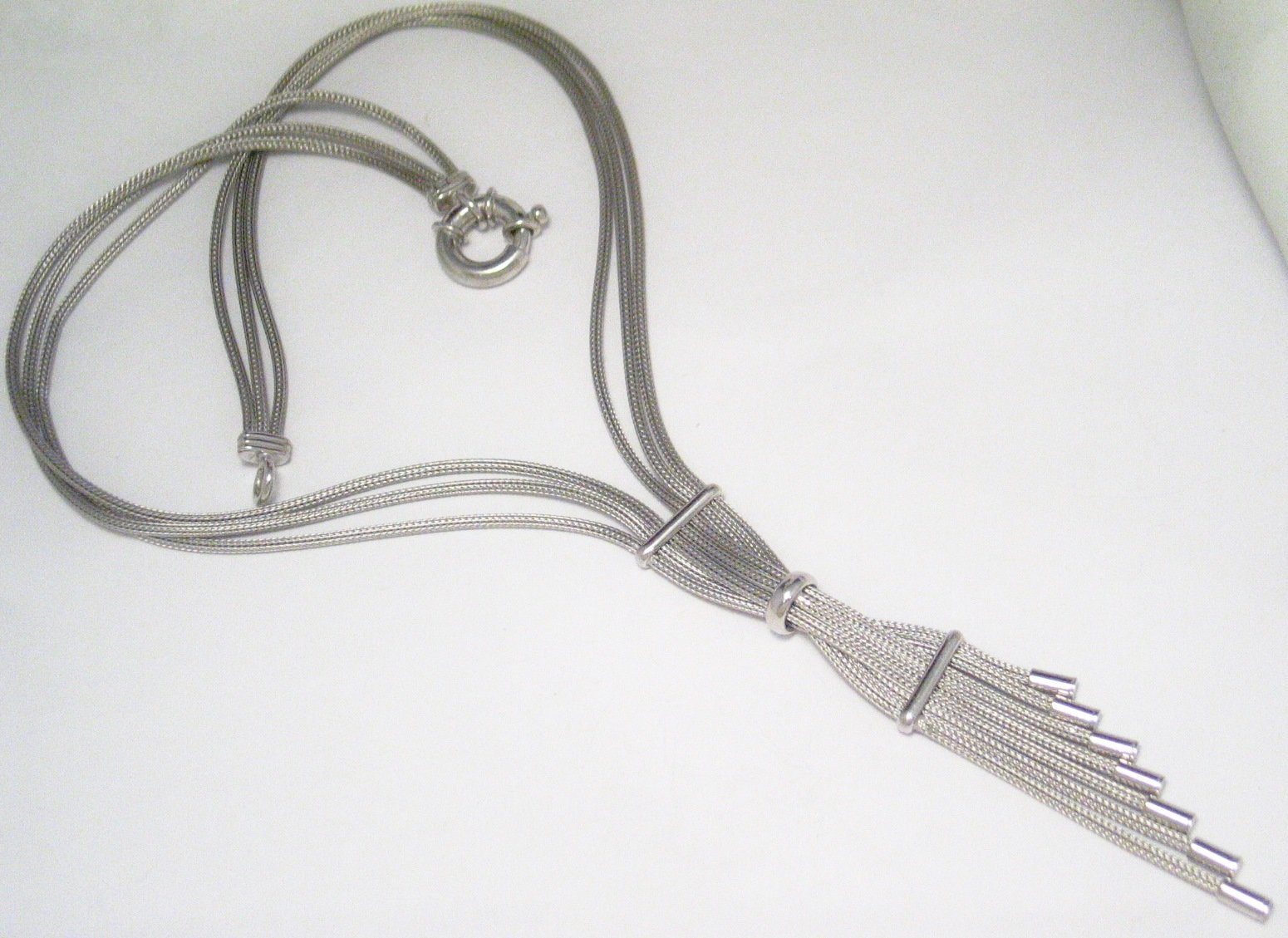 Tassel Necklace, Sterling Silver 18" Woven Chain-mail Mesh Fancy Lariat Style Y-Necklace