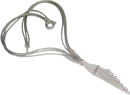 Sterling Silver Woven Mesh Tassel Y Chain Necklace Women | Affordable Estate Jewelry at Blingschlingers.com
