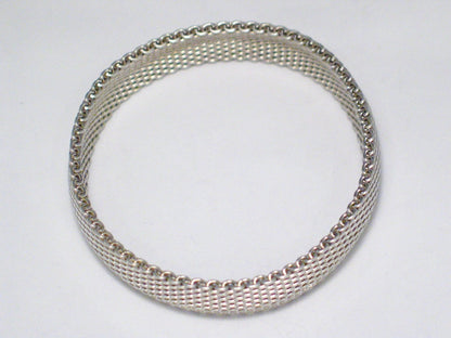 Bangle Bracelet, Sterling Silver 12mm Wide Woven Chain-mail Mesh Link Bracelet