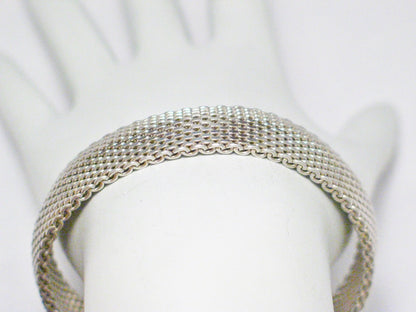 Bangle Bracelet, Sterling Silver 12mm Wide Woven Chain-mail Mesh Link Bracelet