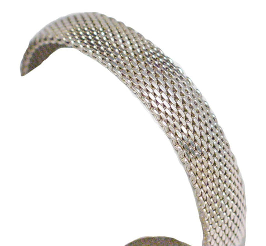 Bangle Bracelet, Sterling Silver 12mm Wide Woven Chain-mail Mesh Link Bracelet