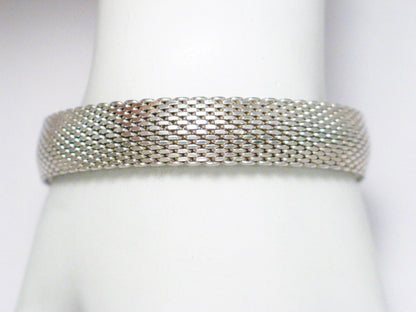 Bangle Bracelet, Sterling Silver 12mm Wide Woven Chain-mail Mesh Link Bracelet