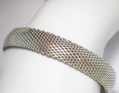 Bangle Bracelet, Sterling Silver 12mm Wide Woven Chain-mail Mesh Link Bracelet