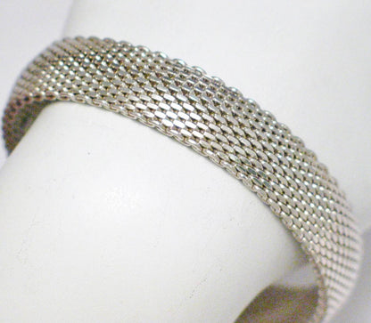 Bangle Bracelet, Sterling Silver 12mm Wide Woven Chain-mail Mesh Link Bracelet