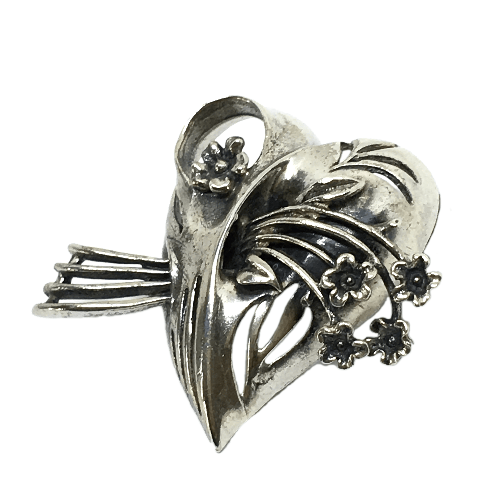 Brooches & Lapel Pins - Sterling Silver Dramatic 3D Style Broken Heart Brooch - Goth style Pin - Mens Womens Floral Statement Brooch