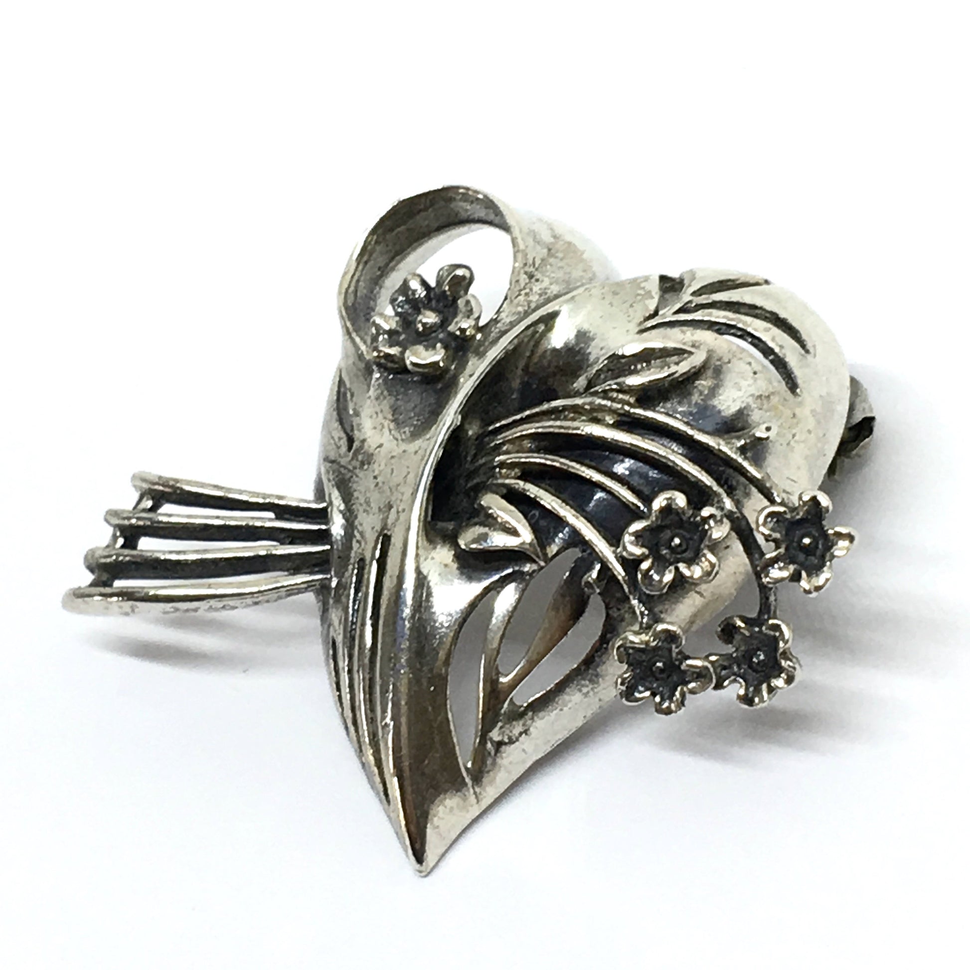 Brooches & Lapel Pins - Sterling Silver Dramatic 3D Style Broken Heart Brooch - Goth style Pin - Mens Womens Floral Statement Brooch - Blingschlingers Jewelry online