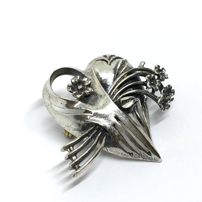 Brooch / Lapel Pin - Vintage Sterling Silver Dramatic Tribal Style Flower Heart Brooch / Lapel Pin |  Blingschlingers Jewelry