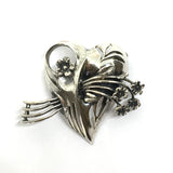 Brooch / Lapel Pin - Vintage Sterling Silver Dramatic Tribal Style Flower Heart Brooch / Lapel Pin