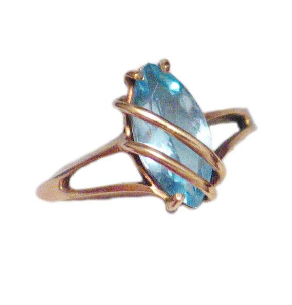 Womens Rings | 80s 10k Gold Blue Topaz Crossover Ring 6.5 | Vintage Jewelry