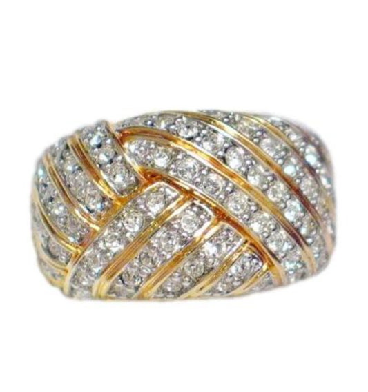 Womens Ring, Gold Rhinestone Design Wide Band Fashion Ring sz7 - Estate Jewelry