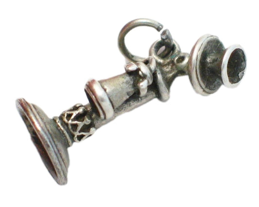 3D Charm, Mens Womens Vintage Stick Style Phone Bracelet Charm Sterling Silver Pendant