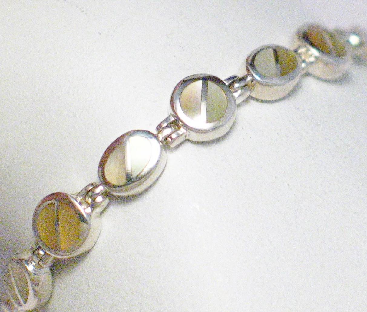 Dainty Sterling Silver Pearl Inlay Tennis Bracelet Womens | Low Cost REAL Jewelry at www.Blingschlingers.com