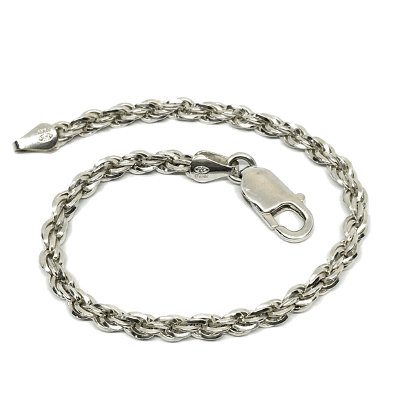 Used Jewelry - Men Women 4mm Sterling Silver Tri Cut Rope Chain Bracelet 7.5