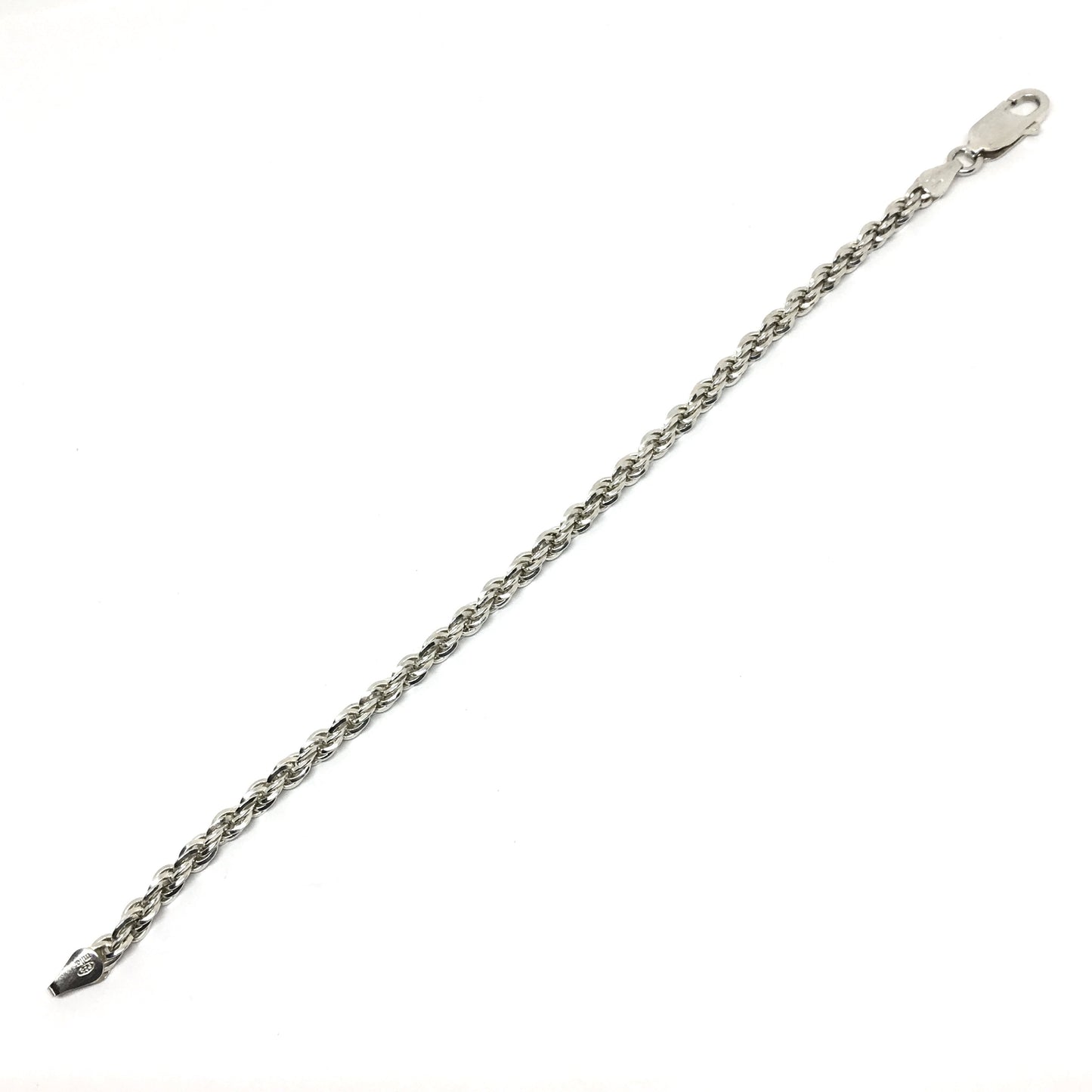Used Jewelry - Men Women 4mm Sterling Silver Tri Cut Rope Chain Bracelet 7.5"