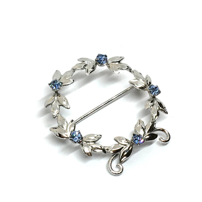 Brooch & Lapel Pin - Vintage 1950s Sterling Silver Radiant Sapphire Blue Wreath Halo Brooch Lapel Pin - Blingschlingers Jewelry