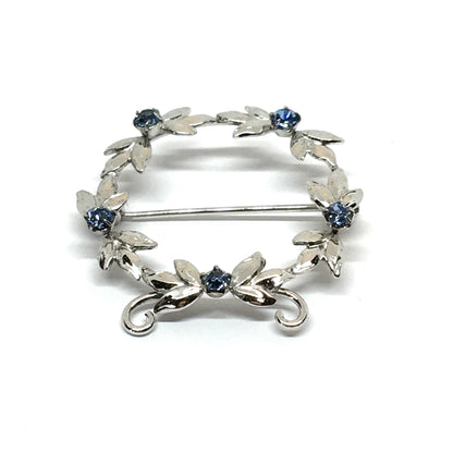 Brooch & Lapel Pin - Vintage 1950s Sterling Silver Radiant Sapphire Blue Wreath Halo Brooch Lapel Pin