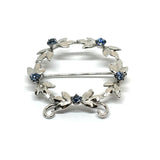 Brooch & Lapel Pin - Vintage 1950s Sterling Silver Radiant Sapphire Blue Wreath Halo Brooch Lapel Pin