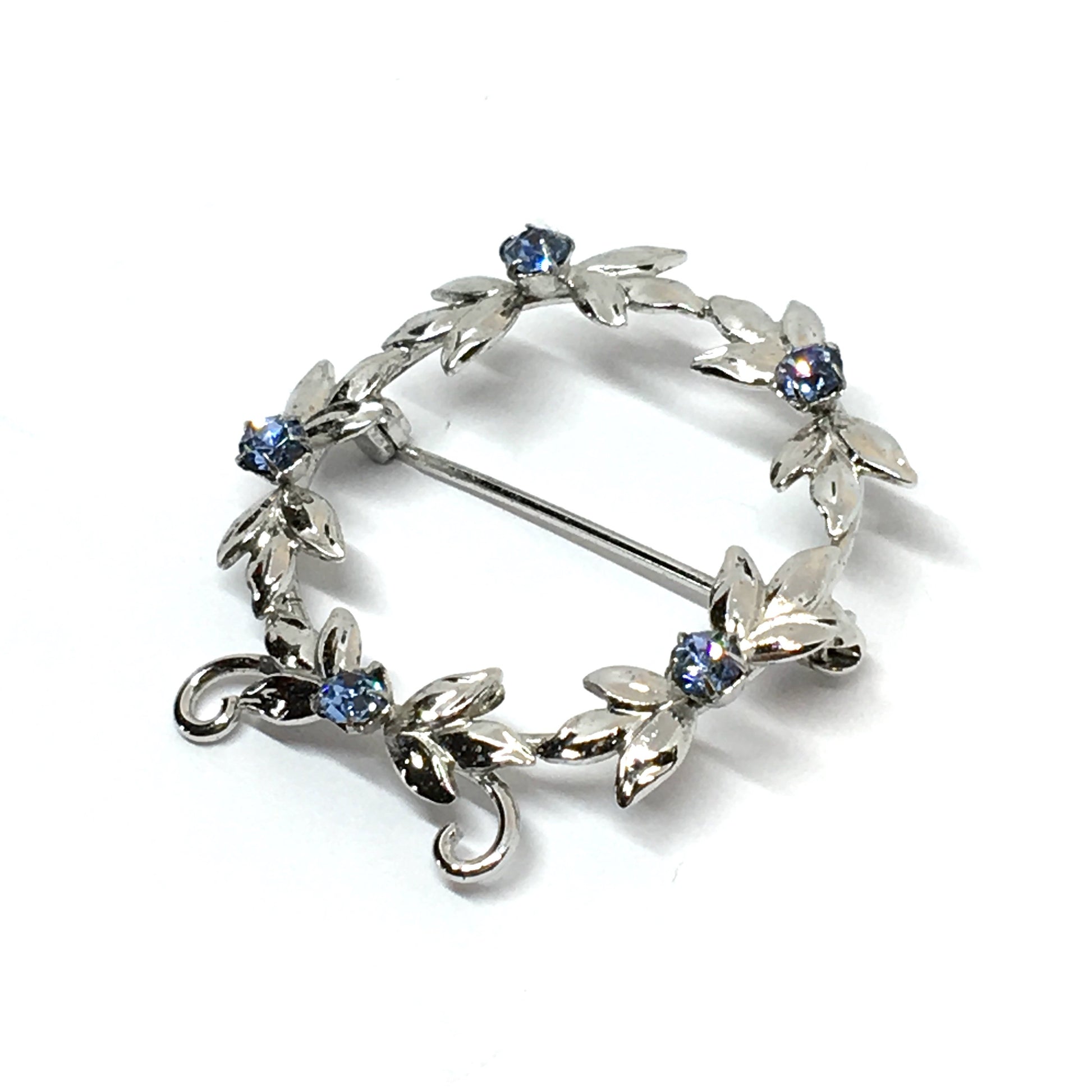 Brooches & Lapel Pins - Mens Womens Wreath Halo Sapphire Blue Stone Brooch - Vintage 1950s Circle Style Sterling Silver Jacket Pin