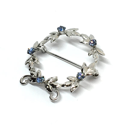 Brooches & Lapel Pins - Mens Womens Wreath Halo Sapphire Blue Stone Brooch - Vintage 1950s Circle Style Sterling Silver Jacket Pin