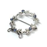 Brooch & Lapel Pin - Vintage 1950s Sterling Silver Radiant Sapphire Blue Wreath Halo Brooch Lapel Pin
