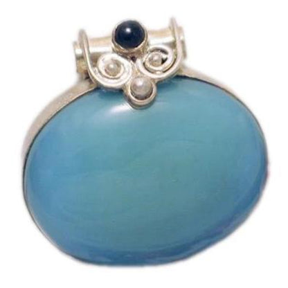 Silver Pendants | Sterling Silver Horizontal Oval Blue Chalcedony Stone Pendant | Jewelry Blingschlingers Jewelry