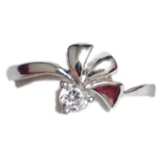 Sterling Silver Ring, Womens Petite and Stylish Ribbon Bow Design Solitaire Style Statement Ring