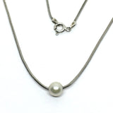 Used Jewelry - Womens 18" Sterling Silver Elegant White Pearl Sleek Snake Chain Necklace 