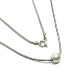 Used Jewelry - Womens 18" Sterling Silver Elegant White Pearl Sleek Snake Chain Necklace 