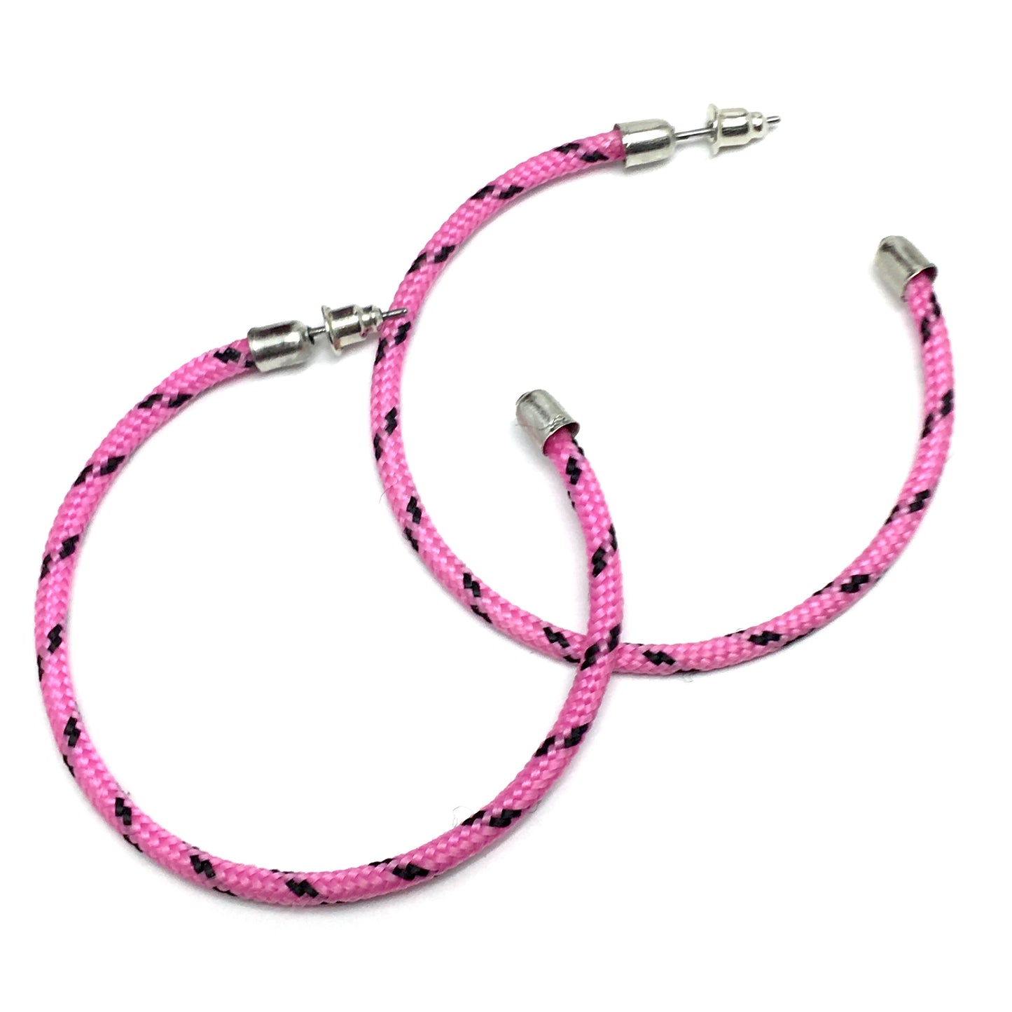 Earrings - Fashion Jewelry - Womens 90s Pink Black Friendship Bracelet Style Hoop Earrings