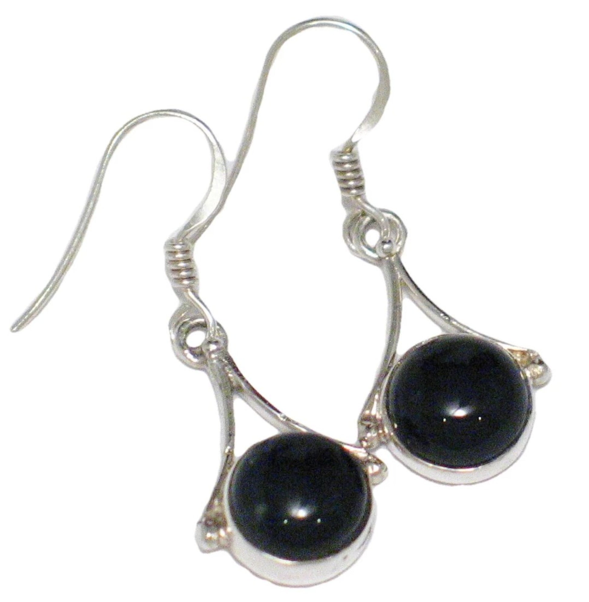 Discount Jewelry | Sterling Silver Black Onyx Stone Circle Dangle Earrings - Blingschlingers Jewelry