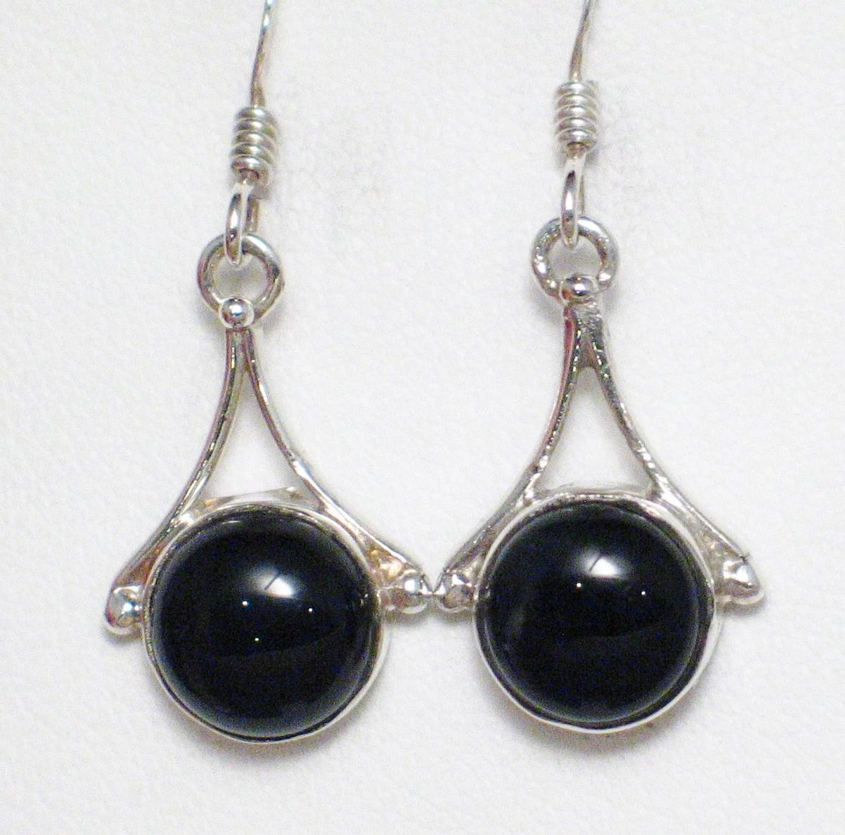 Womens Black Onyx Drop Earrings Sterling Silver Estate Jewelry
