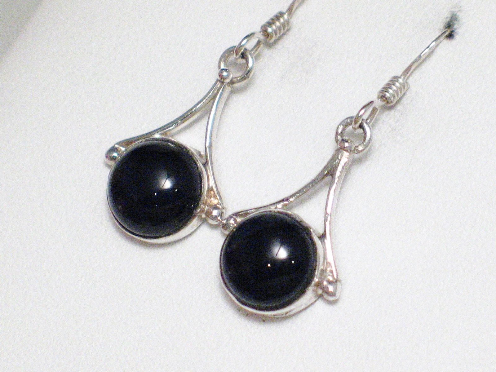 Sterling Silver Earrings, Womens Black Onyx Stone Round Drop Earrings