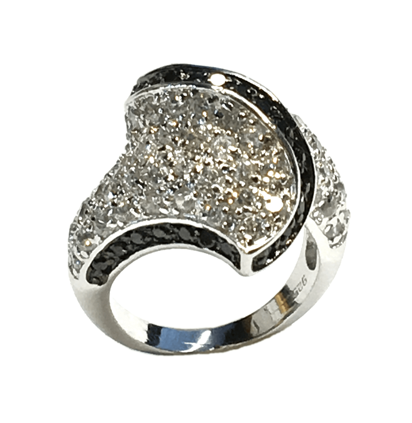Jewelry - Womens Sterling Silver Contoured Shimmery Black White Wavy Statement Ring Blingschlingers.com