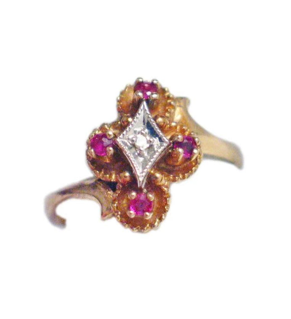Gold Rings | Vintage 10k Gold Bypass Ruby Diamond Cluster Ring sz7 | Vintage Jewelry online at  Blingschlingers Jewelry