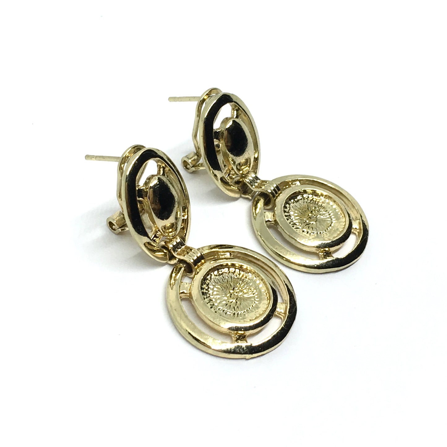 Earrings - Pre-owned Womens Radiant Gold Double Circle Design Dangle Earrings