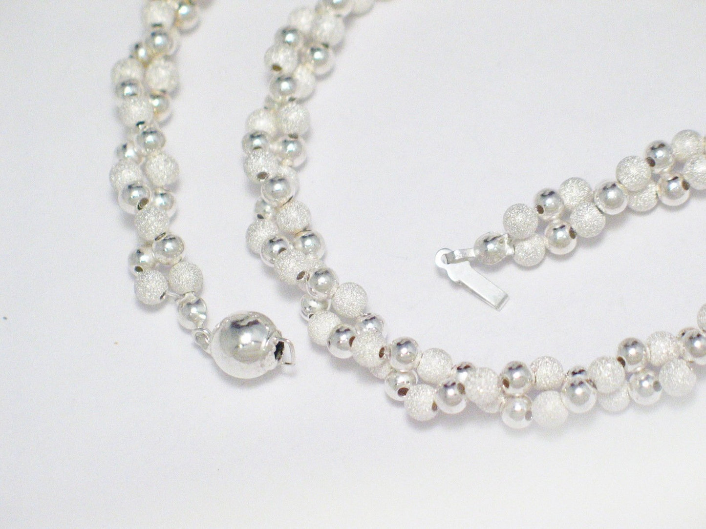 2 Strand Necklace, Womens 18" Sandblasted Design Sterling Silver Necklace