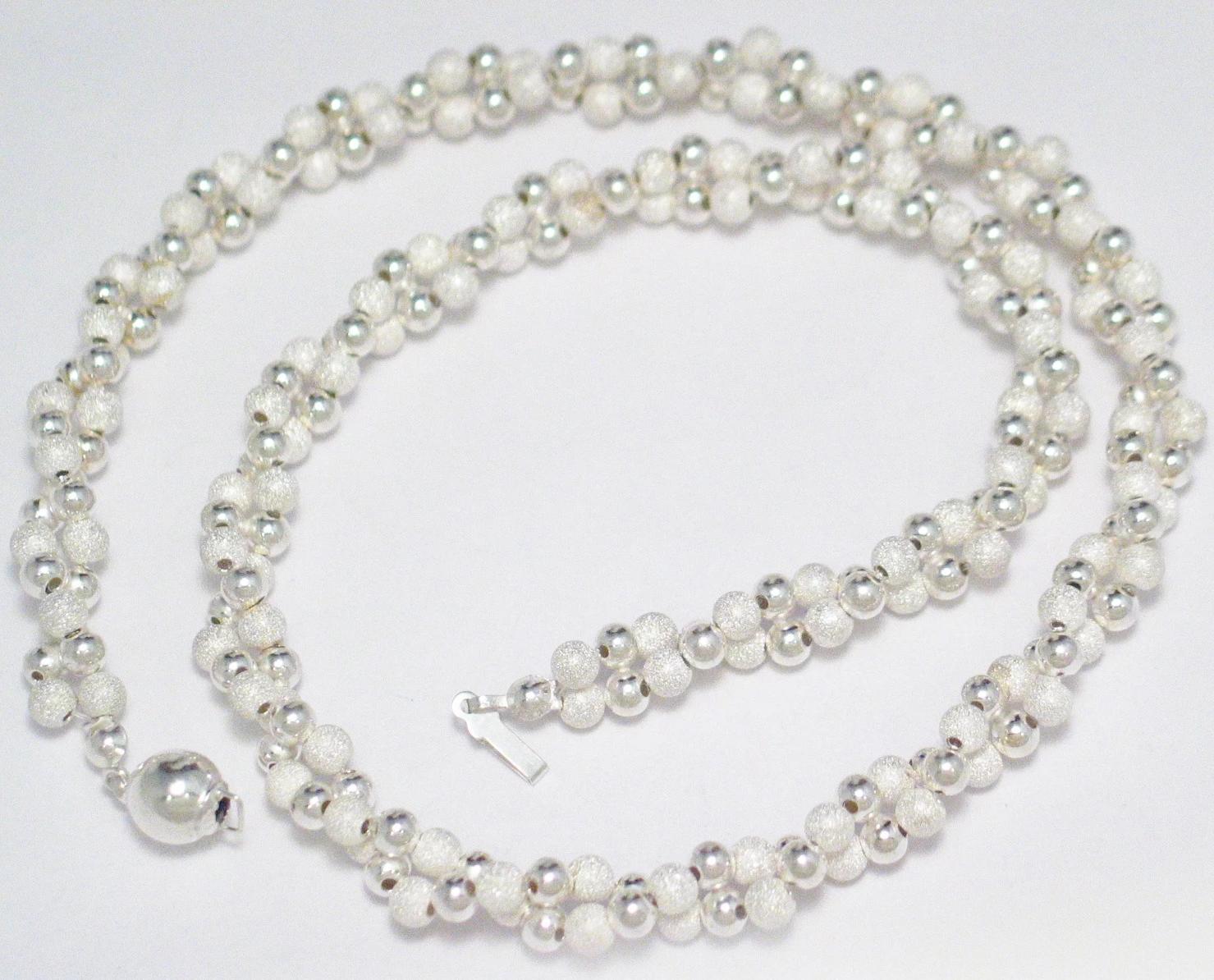 2 Strand Necklace, Womens 18" Sandblasted Design Sterling Silver Necklace