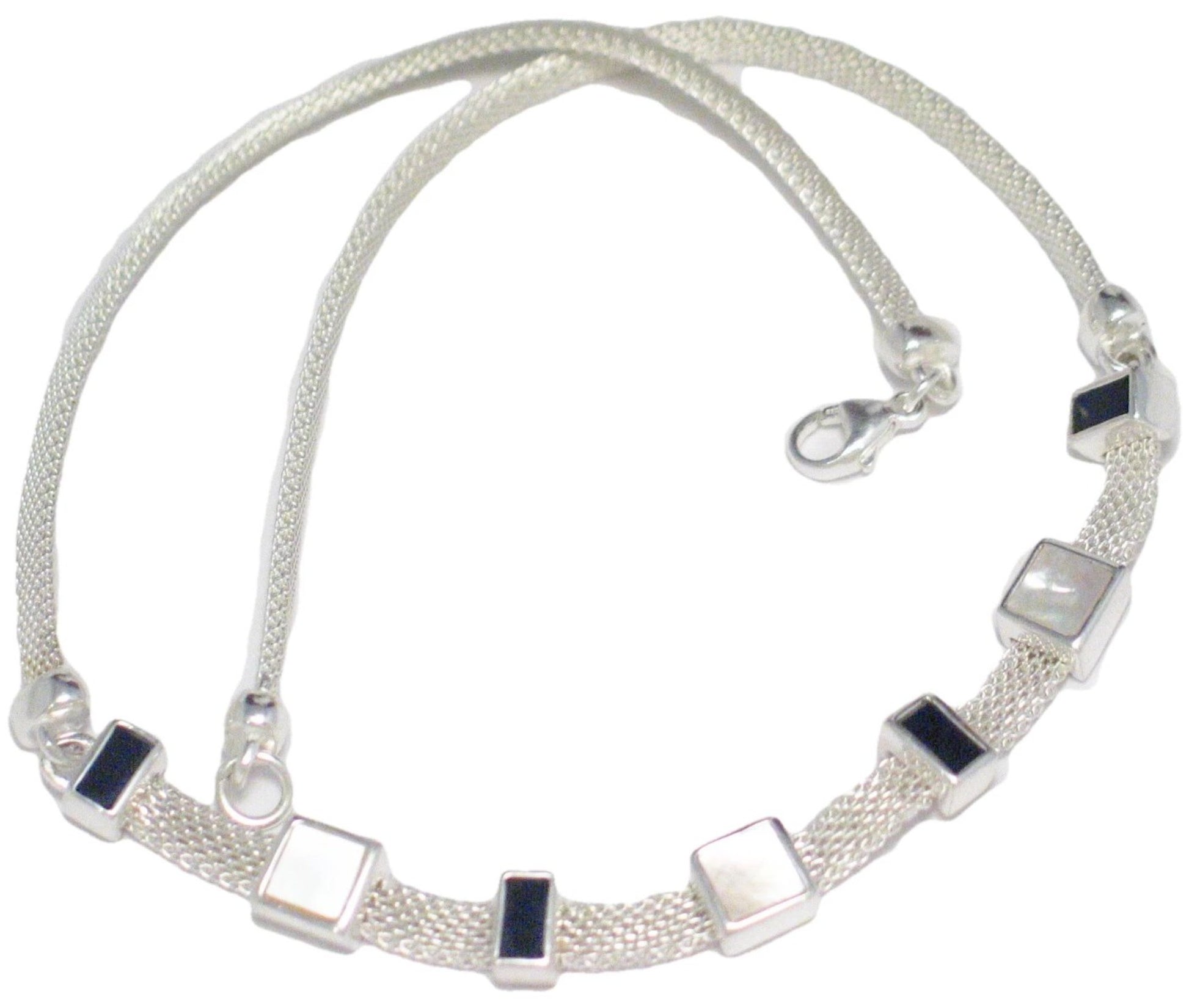 Jewelry women's | 16" Sterling Silver Black Onyx White Pearl Mesh Collar Station Necklace Women