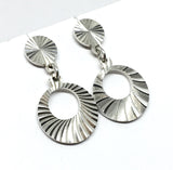 Silver Earrings - Womens Used Sterling Silver Radiating Shimmer Starburst Design Circle Dangle Earrings