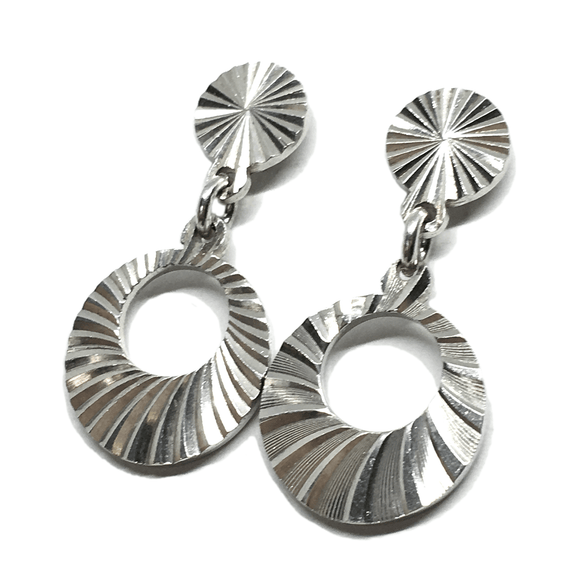 Silver Earrings - Womens Used Sterling Silver Radiating Shimmer Starburst Design Circle Dangle Earrings - Blingschlingers Jewelry