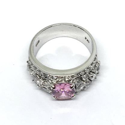 Gemstone Ring - Womens Pre-owned Exquisite Sterling Silver Fancy Pink Oval Wide Band Ring