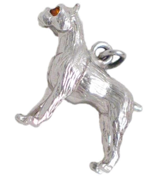 3D Charm | Vintage Sterling Silver Amber Eye Boxer Dog Pendant | Jewelry
