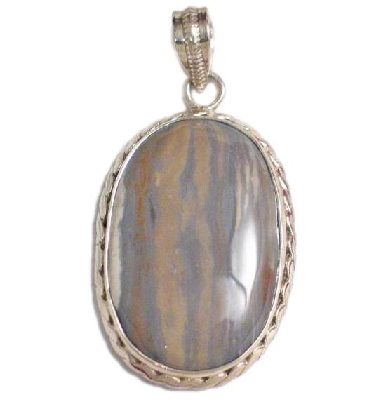 Big Stone Pendant Sterling Silver Tree Bark Camo Design Agate Stone Oval Pendant