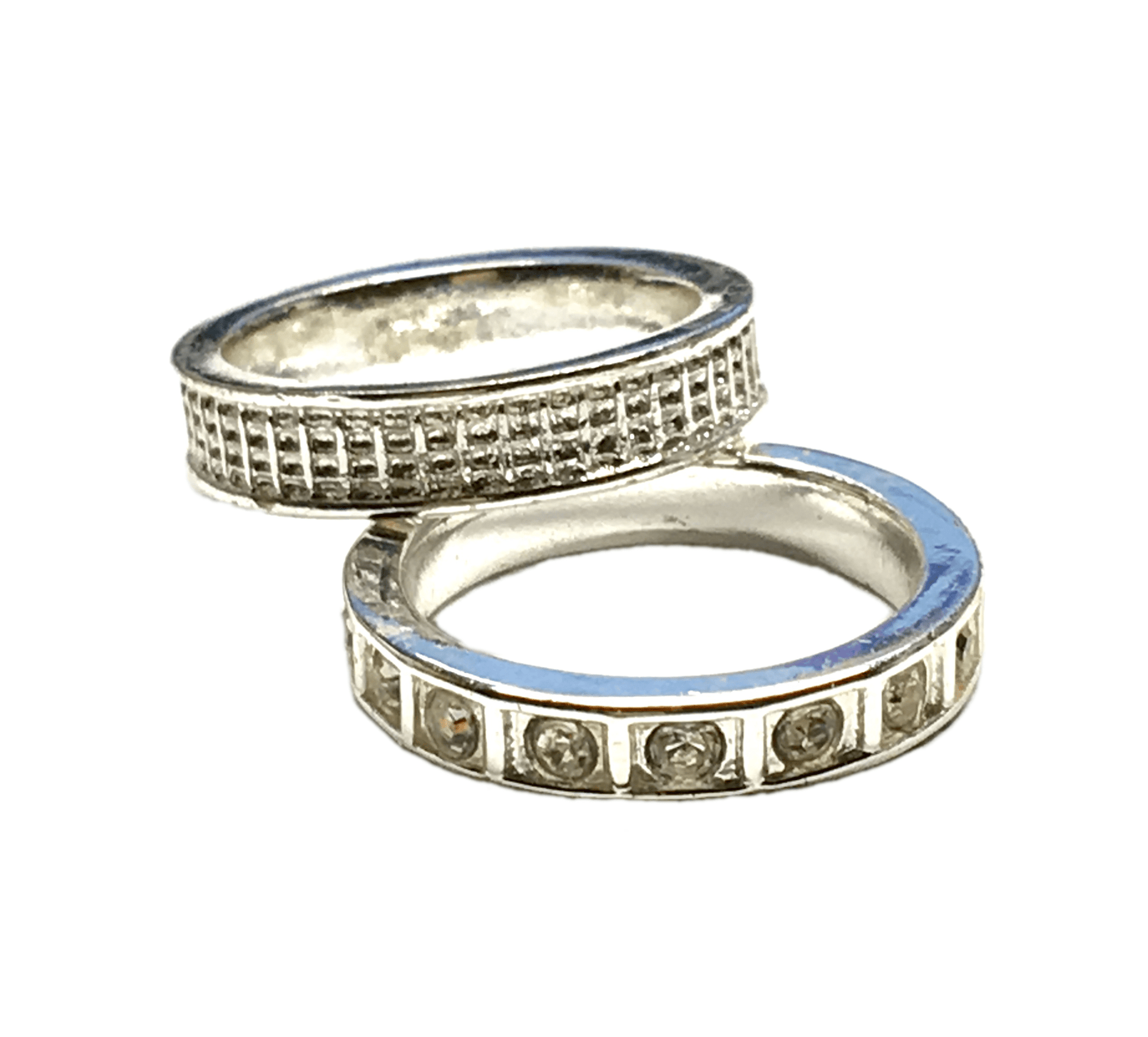 Ring - Bundle of 2 Silvery Shimmery Rhinestone Pattern Bands - Silver Stacking Ring