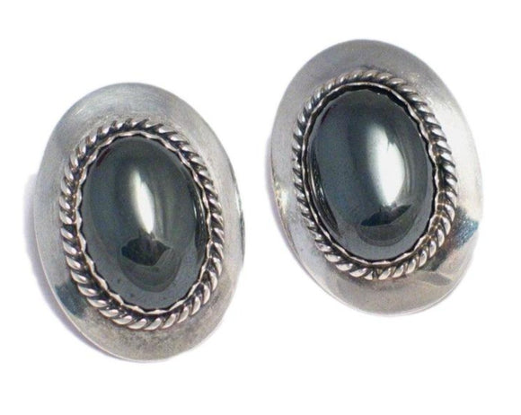 Silver Earrings | Womens Southwestern Style Hematite Stone Earrings | Vintage Jewelry