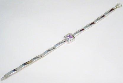 Estate Jewelry |7.5"  Sterling Silver Square Lavender Cz Tennis Bracelet Women - Blingschlingers Jewelry