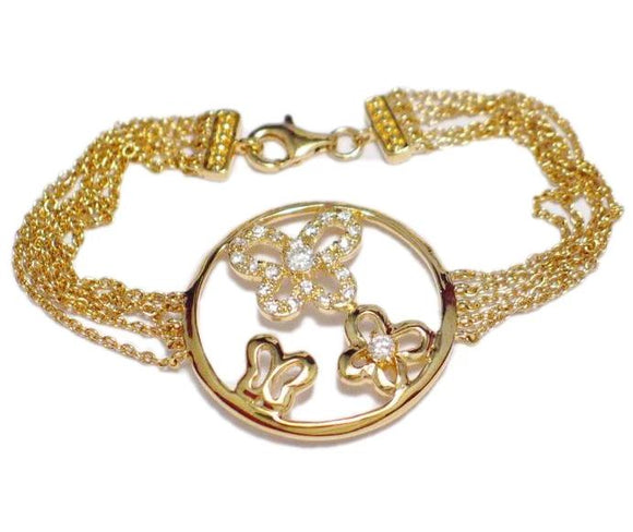 Gold Bracelet | Womens 14k Gold Sterling Silver Butterfly Halo 5 Strand Chain Bracelet  7