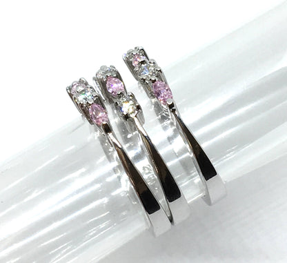 Jewelry > Ring | Sterling Silver Shimmery Pink White Cz Sleek & Slim Stacking Ring set of 3