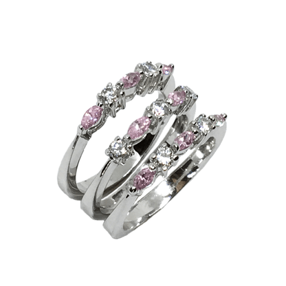 Jewelry > Ring | Sterling Silver Shimmery Pink White Cz Sleek & Slim Stacking Ring set of 3 bands | Blingschlingers