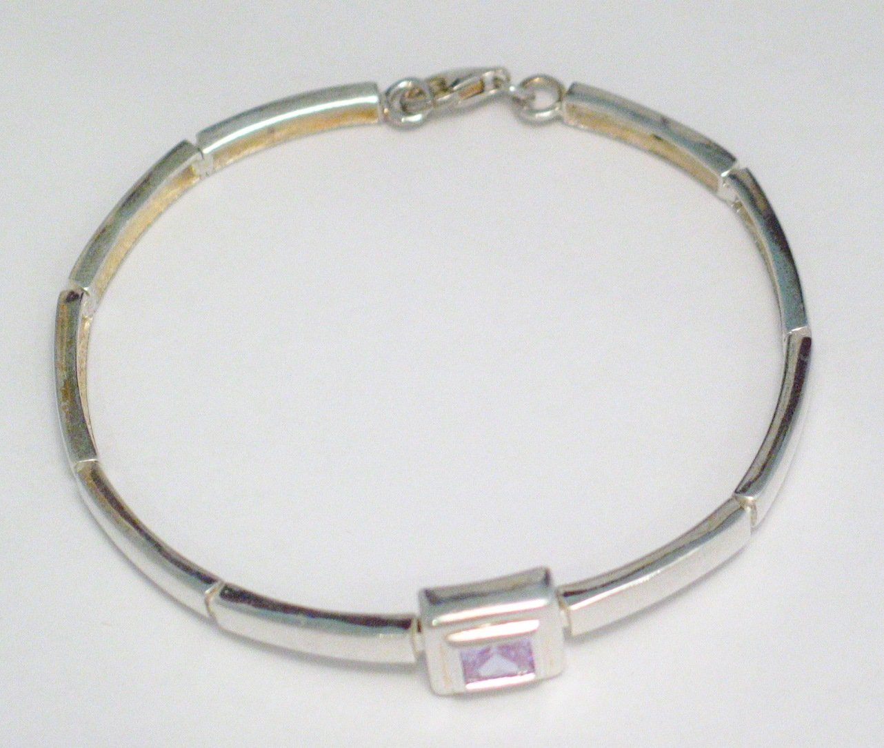 Estate Jewelry |7.5"  Sterling Silver Square Lavender Cz Tennis Bracelet Women